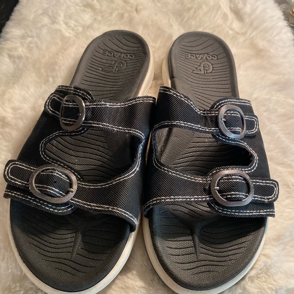50%off w❤️ CoFace Orthotic Womens 8.5 Slip-on Sandals Black Cloth Buckles S7